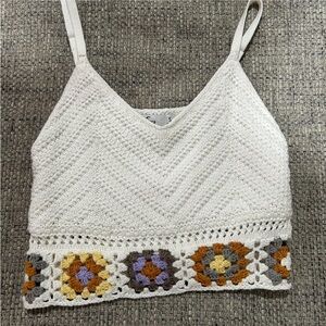 Hollister White Crochet Camisole with Multicolor Accents